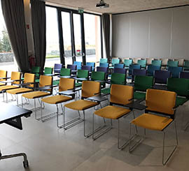 design chair with tip-up writing tablet for courses, seminars and teaching rooms