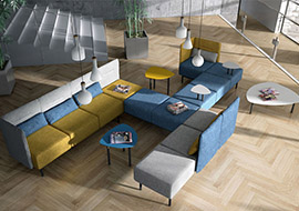 Modulares Sofa fur Lobby, Eingang und Wartezimmer in modernem Design mit USB Around Steckdose
